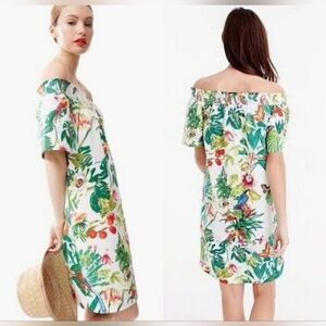 J.Crew Ratti Into the Wild Jungle Dress Womens Off Shoulder Toucan Size 0.